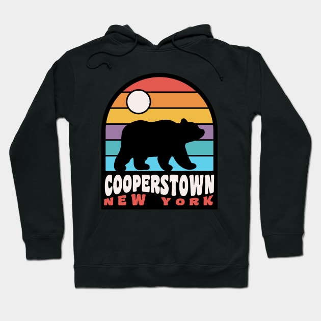 Cooperstown New York Bear Bear Retro Sunset Hoodie by PodDesignShop